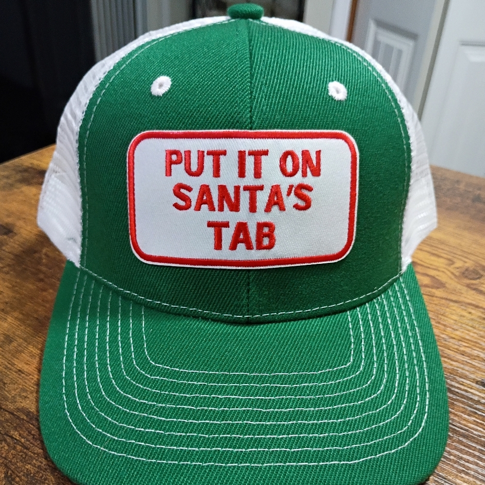 Green and White Trucker Hat "Santa's Tab"
